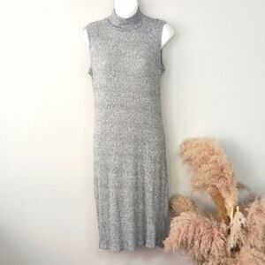Antistar Women's gray knit mock neck sleeveless ribbed midi sweater dress large